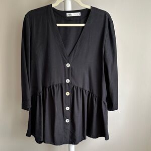 Zara 3/4 Sleeve Button Down Peplum Top Size Medium